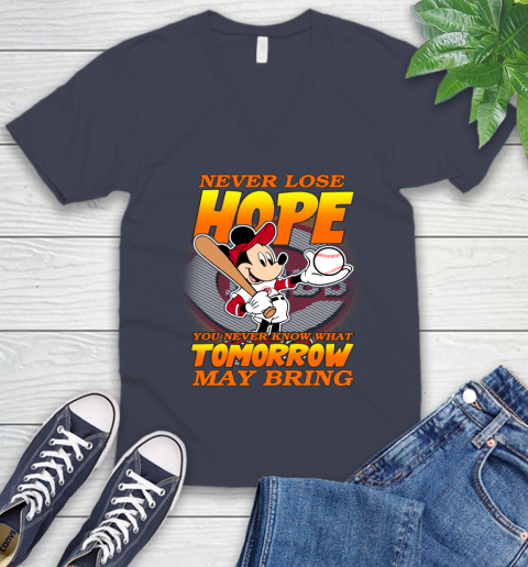 Cincinnati Reds MLB Baseball Mickey Disney Never Lose Hope V-Neck T-Shirt 8