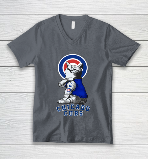 MLB Baseball My Cat Loves Chicago Cubs V-Neck T-Shirt 4