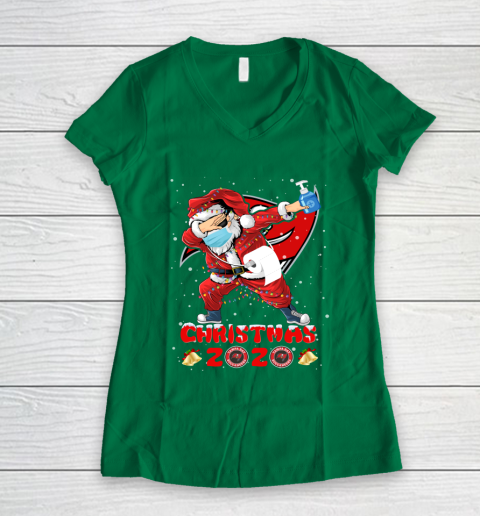 Tampa Bay Buccaneers Funny Santa Claus Dabbing Christmas 2020 NFL Women's V-Neck T-Shirt 3