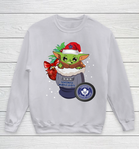 Toronto Maple Leafs Christmas Baby Yoda Star Wars Funny Happy NHL Youth Sweatshirt 4