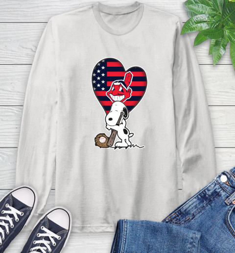 Cleveland Indians MLB Baseball The Peanuts Movie Adorable Snoopy Long Sleeve T-Shirt