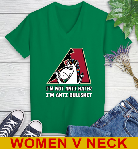 Arizona Diamondbacks MLB Baseball Unicorn I'm Not Anti Hater I'm Anti Bullshit Women's V-Neck T-Shirt 6