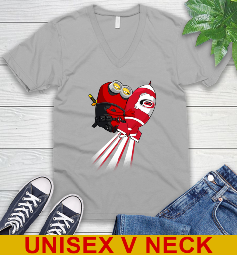 NHL Hockey Carolina Hurricanes Deadpool Minion Marvel Shirt V-Neck T-Shirt 3