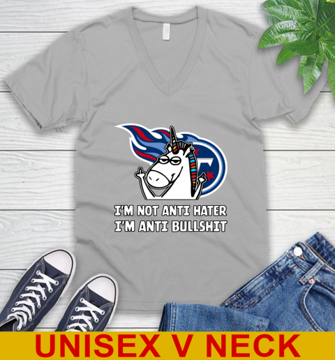 Tennessee Titans NFL Football Unicorn I'm Not Anti Hater I'm Anti Bullshit V-Neck T-Shirt 4
