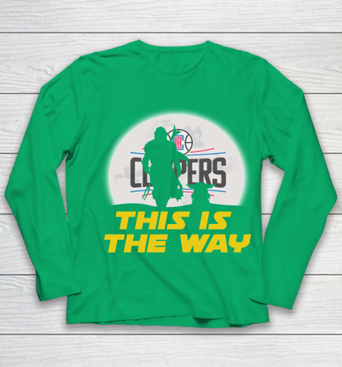 LA Clippers NBA Basketball Star Wars Yoda And Mandalorian This Is The Way Youth Long Sleeve 4