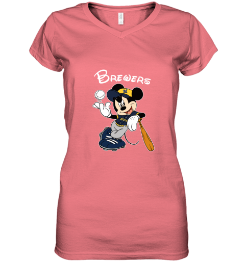 nrxv baseball mickey team milwaukee brewers women v neck t shirt 39 front coral
