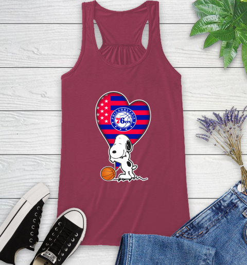 Philadelphia 76ers NBA Basketball The Peanuts Movie Adorable Snoopy Racerback Tank 8