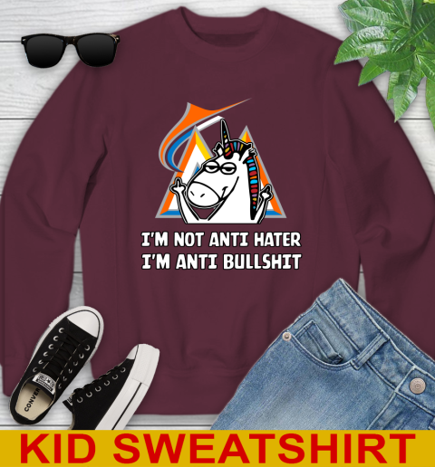 Miami Marlins MLB Baseball Unicorn I'm Not Anti Hater I'm Anti Bullshit Youth Sweatshirt 5