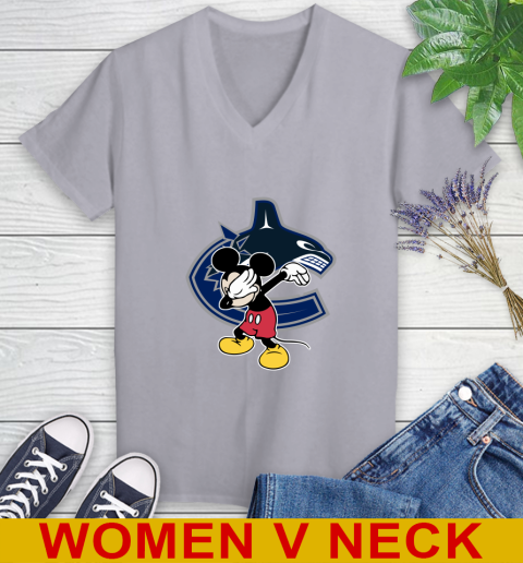 Vancouver Canucks NHL Hockey Dabbing Mickey Disney Sports Women's V-Neck T-Shirt 5