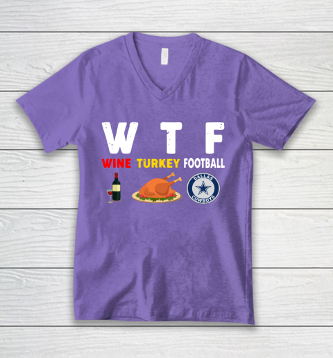 Dallas Cowboys Giving Day WTF Wine Turkey Football NFL V-Neck T-Shirt 8