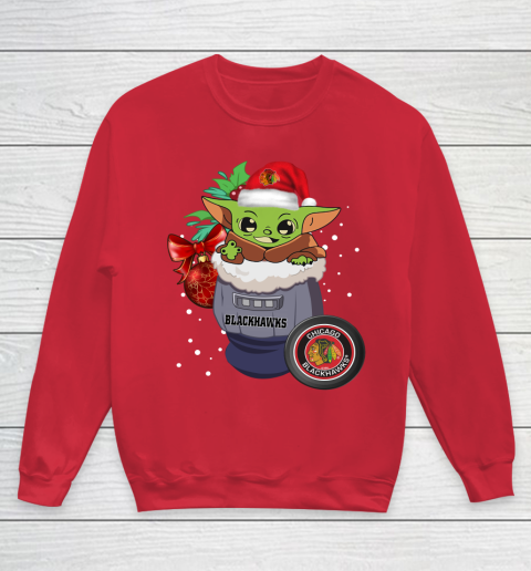 Chicago Blackhawks Christmas Baby Yoda Star Wars Funny Happy NHL Youth Sweatshirt 9