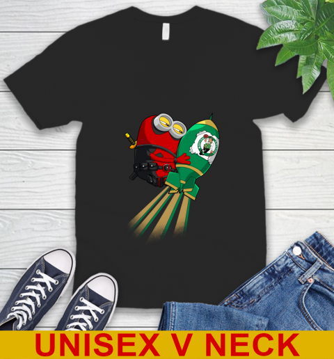 NBA Basketball Boston Celtics Deadpool Minion Marvel Shirt V-Neck T-Shirt