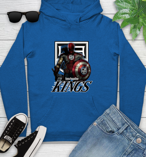 NHL Captain America Thor Spider Man Hawkeye Avengers Endgame Hockey Los Angeles Kings Youth Hoodie 9