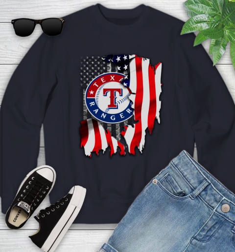 Texas Rangers MLB Baseball American Flag Youth Sweatshirt 2