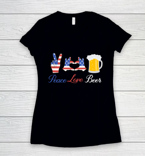 Beer Lover Funny Shirt Peace Love Beer Women's V-Neck T-Shirt
