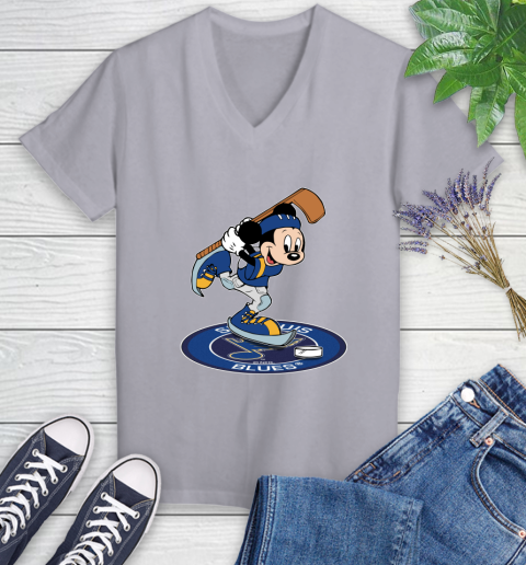 NHL Hockey St.Louis Blues Cheerful Mickey Disney Shirt Women's V-Neck T-Shirt 4