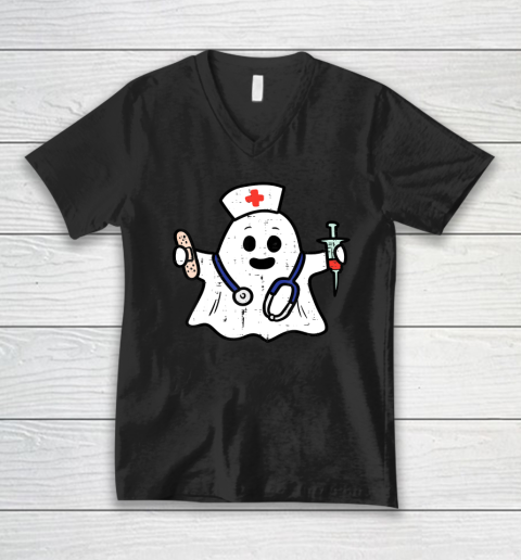 Nurse Ghost Scrub Top Halloween Costume For Nurses RN V-Neck T-Shirt