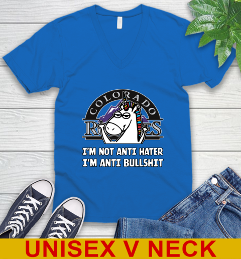 Colorado Rockies MLB Baseball Unicorn I'm Not Anti Hater I'm Anti Bullshit V-Neck T-Shirt - Image 7