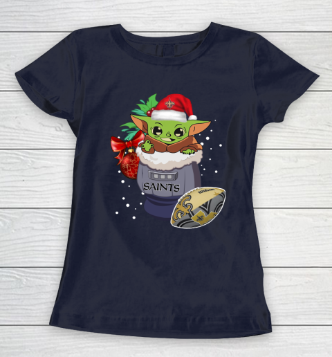 New Orleans Saints Christmas Baby Yoda Star Wars Funny Happy NFL Women's T-Shirt 4