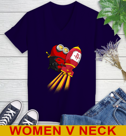 NBA Basketball Houston Rockets Deadpool Minion Marvel Shirt Women's V-Neck T-Shirt 3