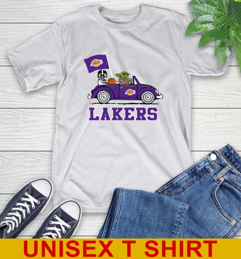 NBA Basketball Los Angeles Lakers Darth Vader Baby Yoda Driving Star Wars Shirt T-Shirt 12