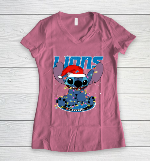 Detroit Lions NFL Football noel stitch Christmas Women's V-Neck T-Shirt 7
