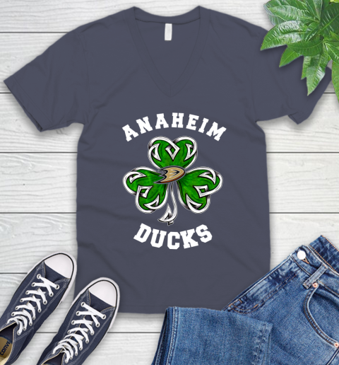 NHL Anaheim Ducks Three Leaf Clover St Patrick's Day Hockey Sports V-Neck T-Shirt 7