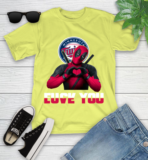 MLB Minnesota Twins Deadpool Love You Fuck You Baseball Sports Youth T-Shirt 10