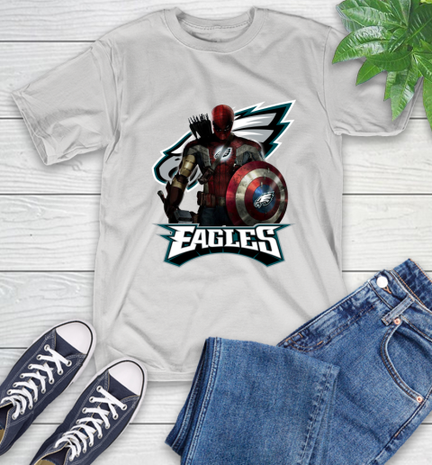 NFL Captain America Thor Spider Man Hawkeye Avengers Endgame Football Philadelphia Eagles T-Shirt