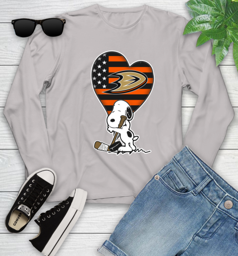 Anaheim Ducks NHL Hockey The Peanuts Movie Adorable Snoopy Youth Long Sleeve 12