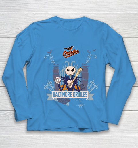 MLB Baltimore Orioles Baseball Jack Skellington Halloween Youth Long Sleeve 5