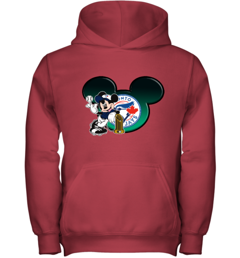 Toronto Blue Jays The Commissioner's Trophy Mickey Mouse j9tp toronto blue jays the commissioneramp 39 s trophy mickey mouse youth hoodie 43 front red