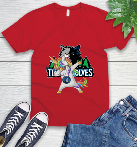 Minnesota Timberwolves NBA Basketball Funny Unicorn Dabbing Sports V-Neck T-Shirt 7