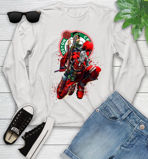 NBA Deadpool Marvel Comics Sports Basketball Boston Celtics Youth Long Sleeve