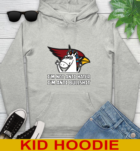 Arizona Cardinals NFL Football Unicorn I'm Not Anti Hater I'm Anti Bullshit Youth Hoodie