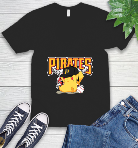 MLB Pikachu Baseball Sports Pittsburgh Pirates V-Neck T-Shirt 2