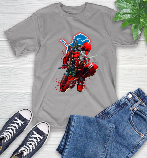 NFL Deadpool Marvel Comics Sports Football Detroit Lions T-Shirt 6
