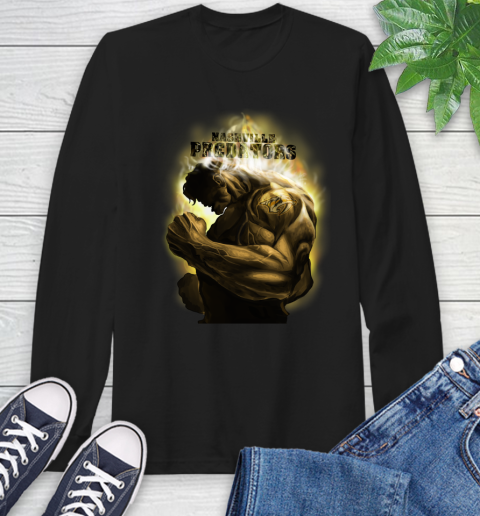 Nashville Predators NHL Hockey Hulk Marvel Avengers Sports Long Sleeve T-Shirt