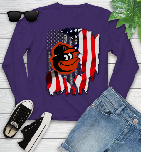 Baltimore Orioles MLB Baseball American Flag Youth Long Sleeve 4