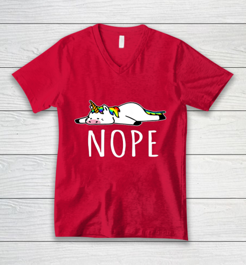 Nope Unicorn T Shirt Nah Not Gonna Do It Funny Lazy Gift V-Neck T-Shirt 6