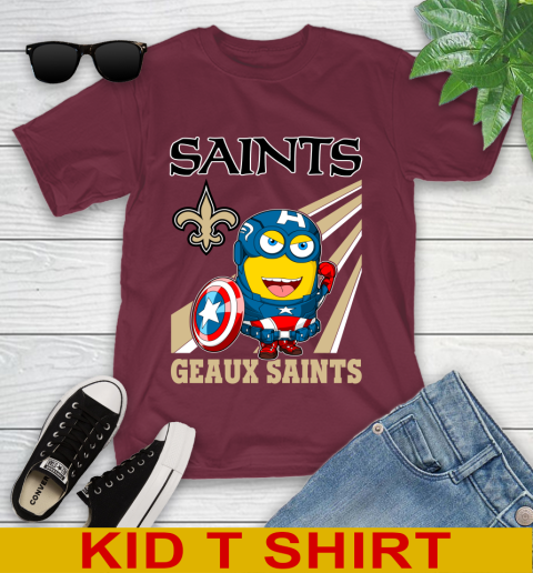 NFL Football New Orleans Saints Captain America Marvel Avengers Minion Shirt Youth T-Shirt 5