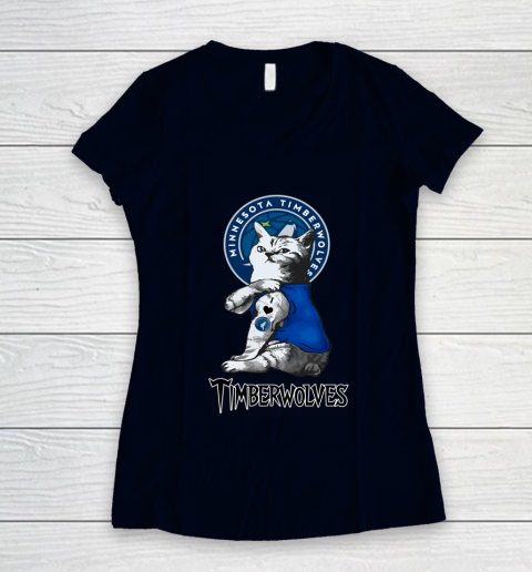 NBA Basketball My Cat Loves Minnesota Timberwolves Women's V-Neck T-Shirt 2