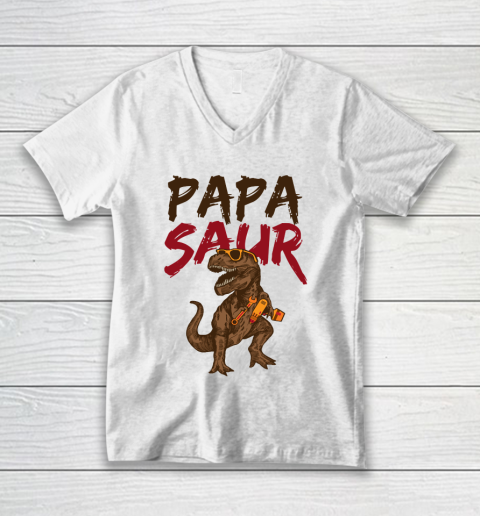 Father's Day Funny Gift Ideas Apparel  Papasaur Dad Father V-Neck T-Shirt