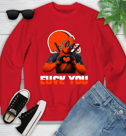 NHL Cleveland Browns Deadpool Love You Fuck You Football Sports Youth Sweatshirt 8