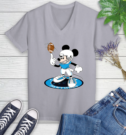 NFL Football Carolina Panthers Cheerful Mickey Disney Shirt Women's V-Neck T-Shirt 4