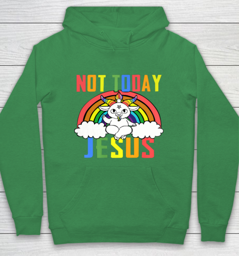 Unicorn Rainbow Not Today Jesus Premium Hoodie 8