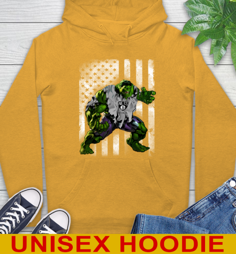 Brooklyn Nets Hulk Marvel Avengers NBA Basketball American Flag Hoodie 2