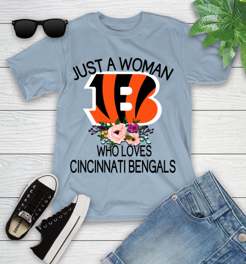 NFL Just A Woman Who Loves Cincinnati Bengals Football Sports Youth T-Shirt 6
