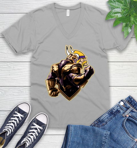 NFL Thanos Avengers Endgame Football Sports Minnesota Vikings V-Neck T-Shirt 4