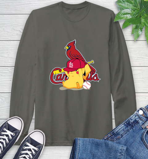 MLB Pikachu Baseball Sports St.Louis Cardinals Long Sleeve T-Shirt 8